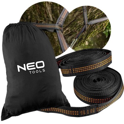Taśmy do hamaka 2.5m 300kg 15 oczek zestaw 2 sztuki mocne pasy zawieszenie hamakowe wytrzymałe outdoor NEO TOOLS 63-141