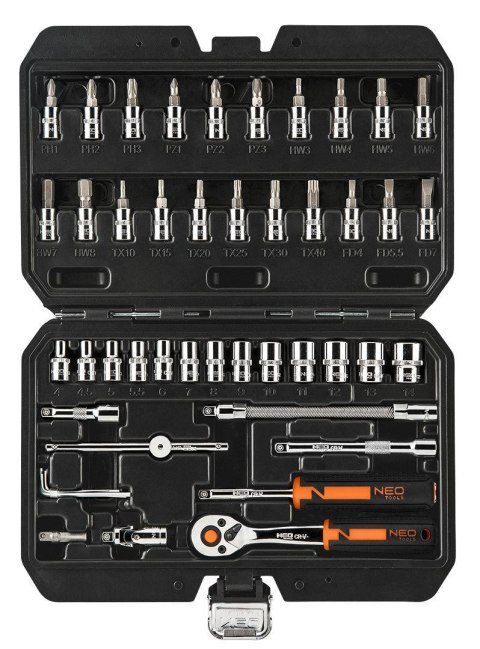 ZESTAW KLUCZY NASADOWYCH W WALIZCE 1/4" KLUCZE NASADOWE 46 SZTUK NEO TOOLS