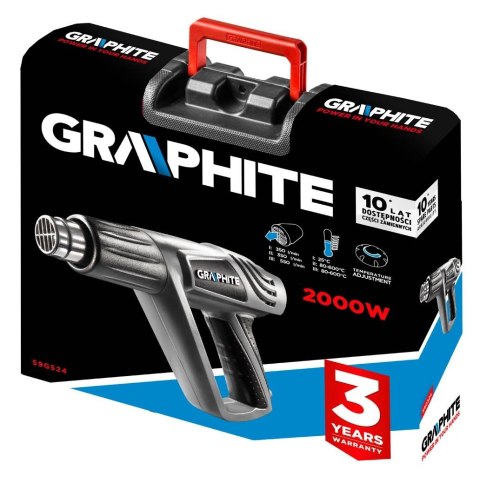 59G524 OPALARKA 2000W, ZAKRES TEMPERATUR: I: 25ºC, II: 80-600ºC, III: 80-600ºC, WALIZKA GRAPHITE