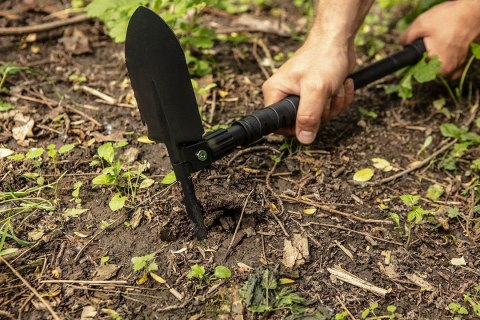 WIELOFUNKCYJNA SAPERKA SURVIVALOWA WOJSKOWA SKŁADANA TURYSTYCZNA KEMPINGOWA 8 W 1 NEO TOOLS 63-122