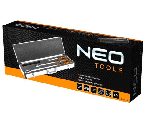 08-845 ZESTAW KLUCZY DYNAMOMETRYCZNYCH DWUKIERUNKOWYCH 1/4", 3/8", 1/2" 3 SZT. NEO TOOLS