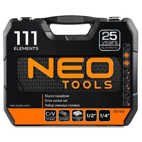 08-910 Klucze nasadowe 1/4", 1/2", zestaw 111 szt.