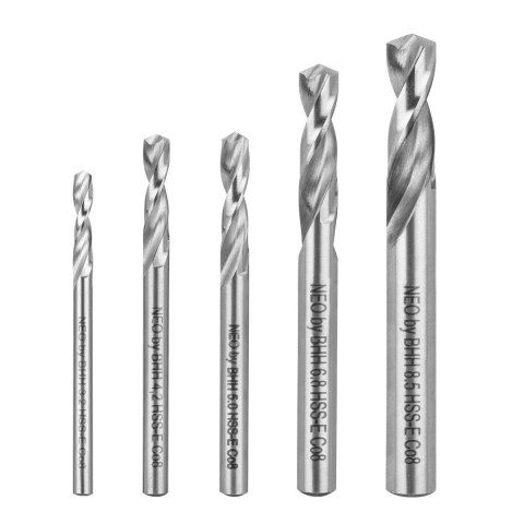 08-950 WIERTŁA SPECJALISTYCZNE DO ROZWIERCANIA ZAPIECZONYCH ŚRUB, HSS-E CO8, 3.2-8.5 MM, KRÓTKIE, KPL.5SZT. NEO TOOLS