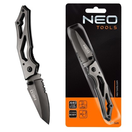 NÓŻ SKŁADANY KIESZONKOWY Z BLOKADĄ TYTANOWY TAKTYCZNY SURVIVALOWY OUTDOOR NEO TOOLS 63-025