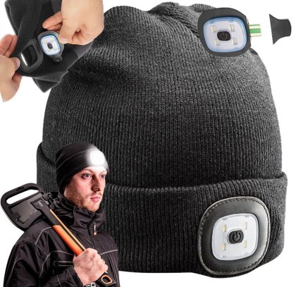 CZAPKA ZIMOWA Z LATARKĄ LED LATARKA CZOŁOWA ŁADOWANA USB CZOŁÓWKA NEO TOOLS 81-621