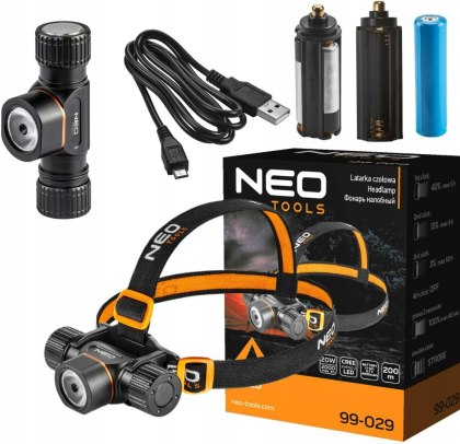 99-029 LATARKA CZOŁOWA AKUMULATOROWO/BATERYJNA USB 2000LM CREE XHP50.2 LED NEO TOOLS