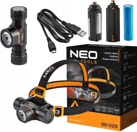 99-029 LATARKA CZOŁOWA AKUMULATOROWO/BATERYJNA USB 2000LM CREE XHP50.2 LED NEO TOOLS