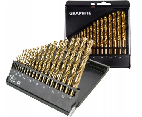 WIERTŁA DO METALU HSS-TIN 1.0-10.0 MM, ZESTAW 19 SZT. 57H199 Graphite WIERTŁA DO METALU HSS-TIN 1.0-10.0 MM, ZESTAW 19 SZT. 57H199 Graphite