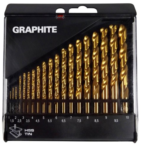 WIERTŁA DO METALU HSS-TIN 1.0-10.0 MM, ZESTAW 19 SZT. 57H199 Graphite WIERTŁA DO METALU HSS-TIN 1.0-10.0 MM, ZESTAW 19 SZT. 57H199 Graphite