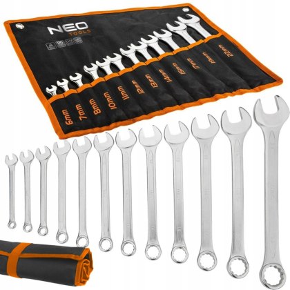 KLUCZE ZESTAW PŁASKO-OCZKOWE WARSZTATOWE DO GARAŻU 6-22 MM ZESTAW 12 SZTUK NEO TOOLS 09-752