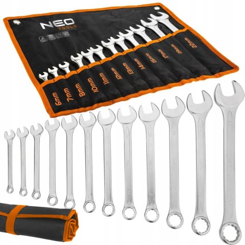 KLUCZE ZESTAW PŁASKO-OCZKOWE WARSZTATOWE DO GARAŻU 6-22 MM ZESTAW 12 SZTUK NEO TOOLS 09-752