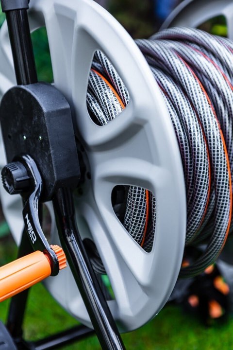 WÓZEK ORGANIZER NA WĄŻ OGRODOWY METALOWY Z PROWADNICĄ WĘŻA DO 60 M WĘŻA 1/2" NEO TOOLS