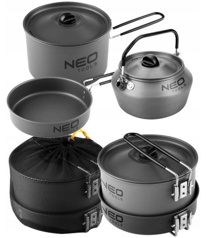 NACZYNIA TURYSTYCZNE ZESTAW KEMPING GARNEK PATELNIA CZAJNIK NACZYNIA KEMPINGOWE 3w1 NEO TOOLS 63-145
