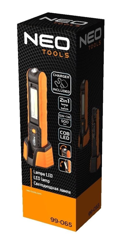 99-065 LAMPA WARSZTATOWA AKUMULATOROWA 500 LM COB + BAZA + ŁADOWARKA NEO TOOLS