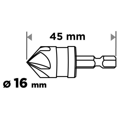 Fazownik Hex pogłębiacz frez wiertło do drewna metalu 16 mm GRAPHITE 54T421 Fazownik Hex pogłębiacz frez wiertło do drewna metalu 16 mm GRAPHITE 54T421