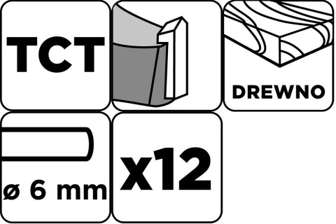 Frezy do drewna widiowe, trzpień 6 mm, zestaw 12 szt 56T613 Frezy do drewna widiowe, trzpień 6 mm, zestaw 12 szt 56T613