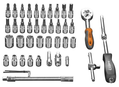 KLUCZE NASADOWE, 1/4", CRV, ZESTAW 46 SZT. MARKA NEO 08-660