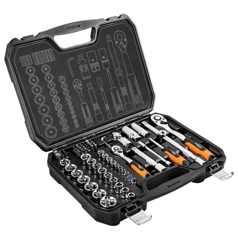 KLUCZE NASADOWE NEO TOOLS 08-673 1/2", 1/4", ZESTAW 73 SZT., CRV