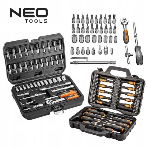 NeoTools Zestaw KLUCZE NASADOWE, 1/4" 46szt + Wkrętaków 58 szt