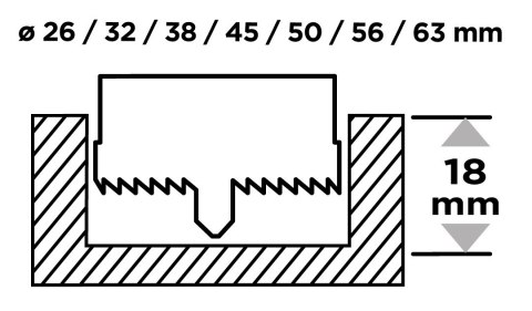 Otwornice do drewna 26 - 63 mm, h 25 mm zęby hartowane, zestaw 7 szt 56T751 Otwornice do drewna 26 - 63 mm, h 25 mm zęby hartowane, zestaw 7 szt 56T751