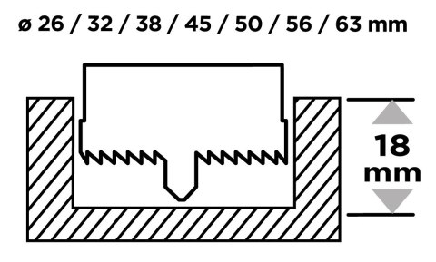 Otwornice do drewna 26 - 63 mm, h 25 mm, zestaw 7 szt 56T749 Otwornice do drewna 26 - 63 mm, h 25 mm, zestaw 7 szt 56T749
