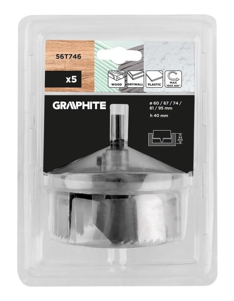 Otwornice do drewna 60 - 95 mm, h 40 mm, zestaw 5 szt 56T746
