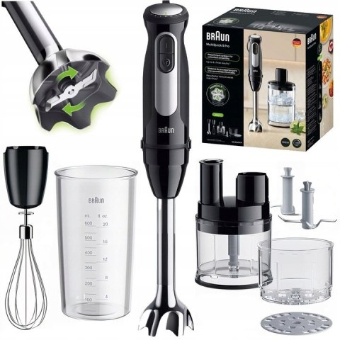 Blender ręczny MultiQuick 5 Pro 1000 W szybki i wydajny do miksowania i siekania BRAUN MQ55254M