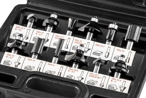 Frezy do drewna widiowe trzpień 8 mm zestaw 12 sztuk frezów GRAPHITE 56T614