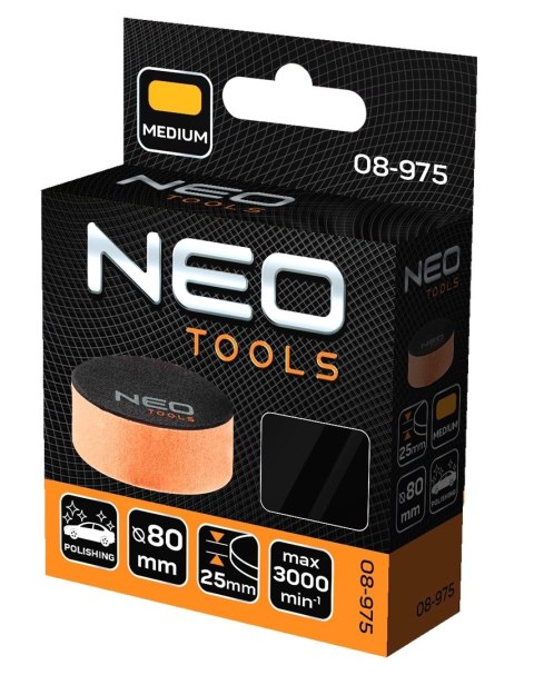 Pad polerski 80 x 25 mm gąbka średnia mocowanie na rzep do polerek rotacyjnych i mimośrodowo-rotacyjnych NEO TOOLS 08-975