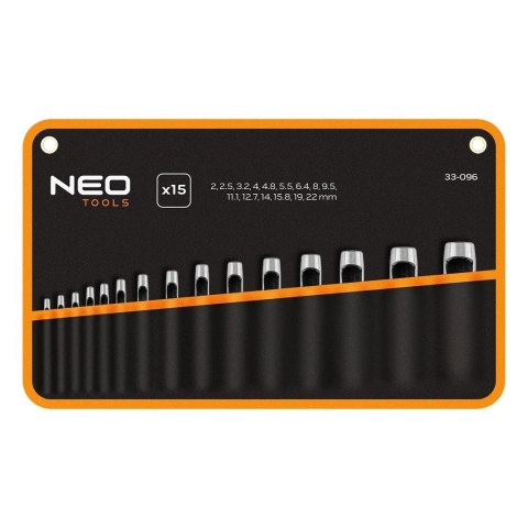 Zestaw 15 przebijaków do wycinania otworów średnica 2-22 mm etui NEO TOOLS