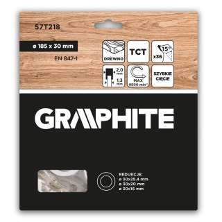 Tarcza do piły pilarki widiowa 185 x 30 mm 36 zębów do drewna MDF 57T218 GRAPHITE