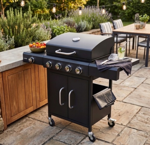 GRILL GAZOWY 5 PALNIKOWY 4+1 NA KÓŁKACH 14,4KW Z POKRYWĄ LUND 99647