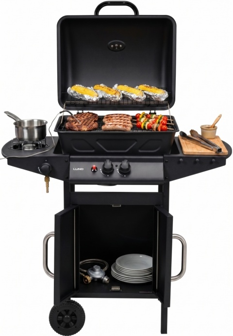 GRILL GAZOWY OGRODOWY 2+1 8 KW PALNIK BOCZNY STALOWY RUSZT LUND 99645