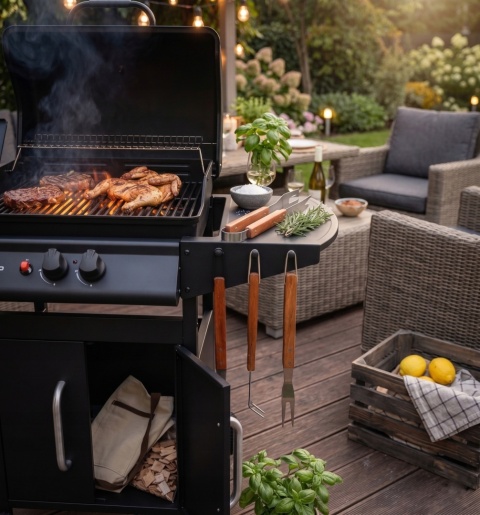 GRILL GAZOWY OGRODOWY 2+1 8 KW PALNIK BOCZNY STALOWY RUSZT LUND 99645
