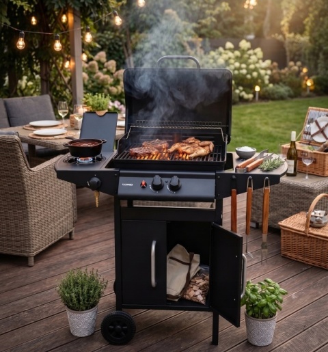 GRILL GAZOWY OGRODOWY 2+1 8 KW PALNIK BOCZNY STALOWY RUSZT LUND 99645