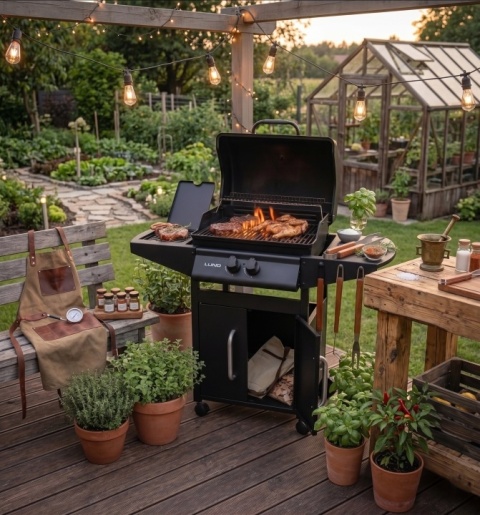 GRILL GAZOWY OGRODOWY 2+1 8 KW PALNIK BOCZNY STALOWY RUSZT LUND 99645