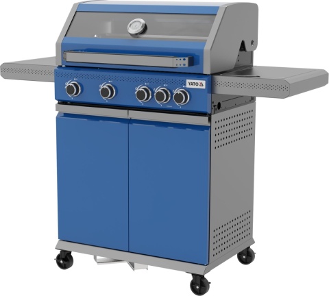 GRILL GAZOWY OGRODOWY 4+1 14,2KW NIEBIESKI 5 PALNIKÓW ŻELIWNY RUSZT YG-20033