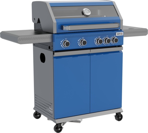 GRILL GAZOWY OGRODOWY 4+1 14,2KW NIEBIESKI 5 PALNIKÓW ŻELIWNY RUSZT YG-20033
