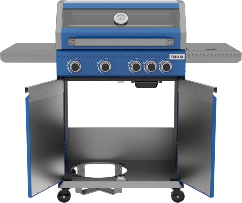 GRILL GAZOWY OGRODOWY 4+1 14,2KW NIEBIESKI 5 PALNIKÓW ŻELIWNY RUSZT YG-20033