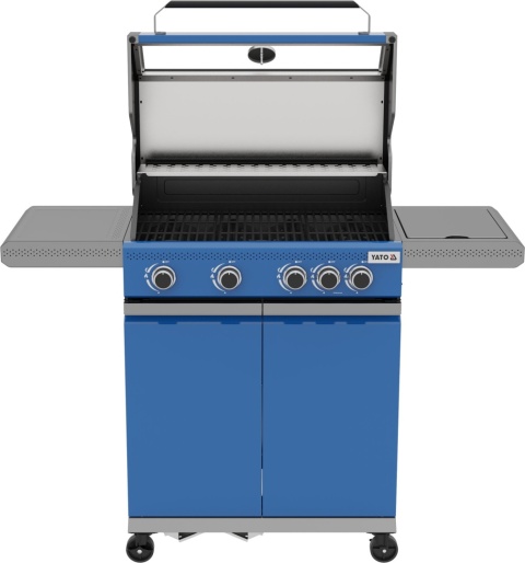 GRILL GAZOWY OGRODOWY 4+1 14,2KW NIEBIESKI 5 PALNIKÓW ŻELIWNY RUSZT YG-20033