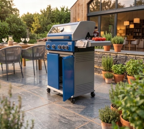 GRILL GAZOWY OGRODOWY 4+1 14,2KW NIEBIESKI 5 PALNIKÓW ŻELIWNY RUSZT YG-20033