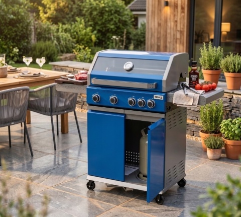 GRILL GAZOWY OGRODOWY 4+1 14,2KW NIEBIESKI 5 PALNIKÓW ŻELIWNY RUSZT YG-20033