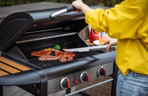 GRILL GAZOWY OGRODOWY NATORI 9 KW 3 PALNIKI 60 X 42 Z POKRYWĄ I PÓŁKAMI YATO YG-20009