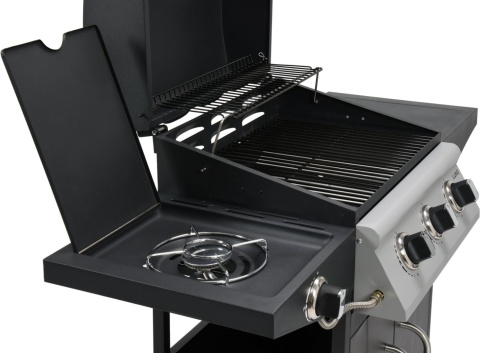 GRILL GAZOWY OGRODOWY Z POKRYWĄ 12,8 kW 4 PALNIKI 2 PÓŁKI SZAFKA LUND 99642