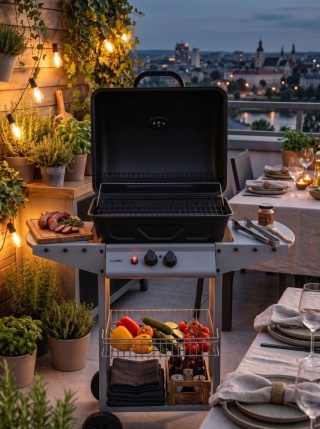 GRILL OGRODOWY GAZOWY BAVEN 2 PALNIKI STALOWE O MOCY 5,5 KW ŻELIWNY RUSZT LUND 99644