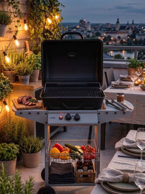 GRILL OGRODOWY GAZOWY BAVEN 2 PALNIKI STALOWE O MOCY 5,5 KW ŻELIWNY RUSZT LUND 99644