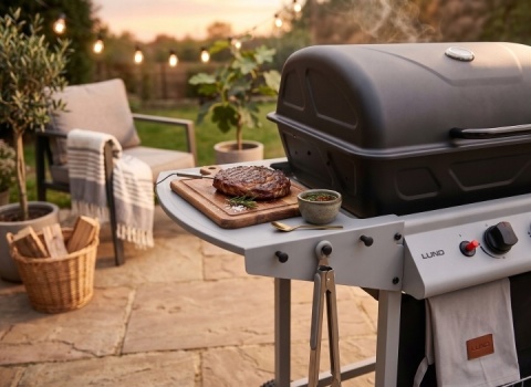 GRILL OGRODOWY GAZOWY BAVEN 2 PALNIKI STALOWE O MOCY 5,5 KW ŻELIWNY RUSZT LUND 99644