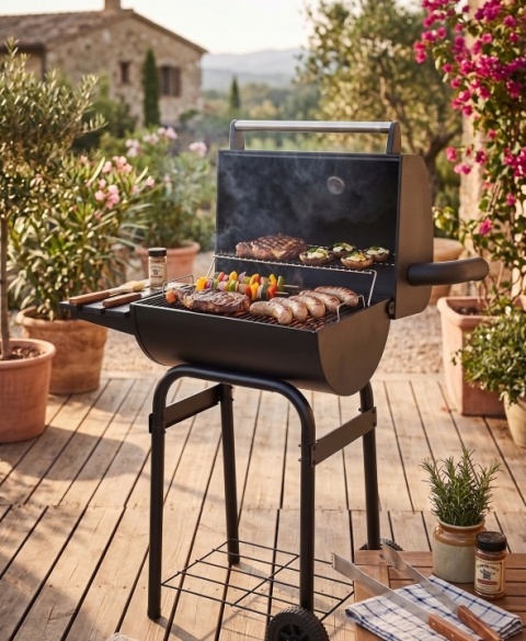 GRILL OGRODOWY WĘGLOWY Z POKRYWĄ, RUSZT 47X34CM LUND 99902