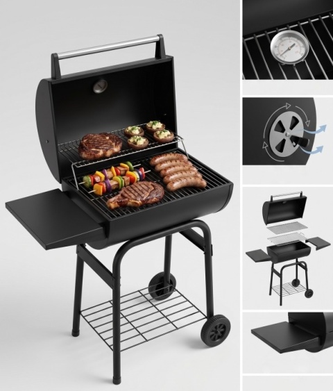 GRILL OGRODOWY WĘGLOWY Z POKRYWĄ, RUSZT 47X34CM LUND 99902