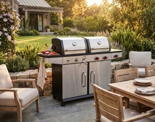GRILL OTAKE 2 w 1 GAZOWO WĘGLOWY OGRODOWY Z SZAFKĄ STAL NIERDZEWNA 8,2 kW YATO YG-20030